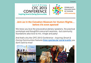 Community Foundations of Canada eBlast to promote the 2013 Conference